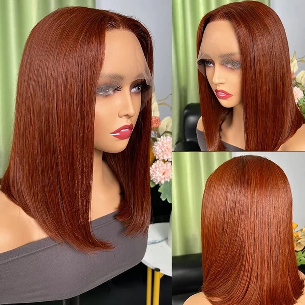 Reddish Brown Colored Human Hair Wig 13x4/4x4 HD Lace Front Wig Short Bob Wigs - Image 3