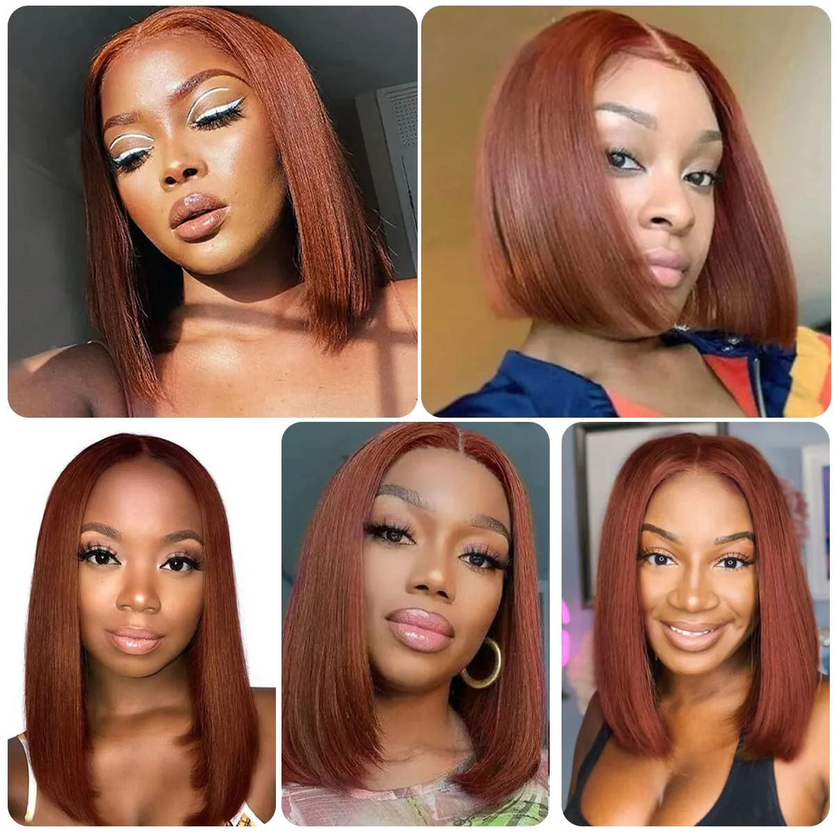 Reddish Brown Colored Human Hair Wig 13x4/4x4 HD Lace Front Wig Short Bob Wigs - Image 4
