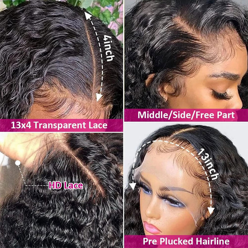13x4 HD Transparent Lace Frontal Water Wave Wigs Comfortable And Breathable With Natural Hairline - Image 6