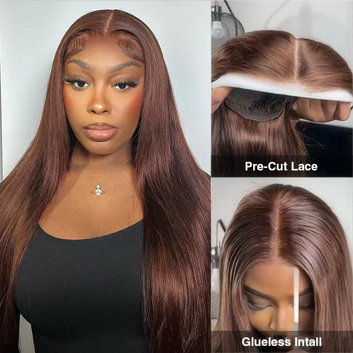 13x4 Lace Frontal Pre-All Glueless Wig Chocolate Brown Body Wave/Straight Ready & Go Human Hair Wigs Special Offer - Image 3