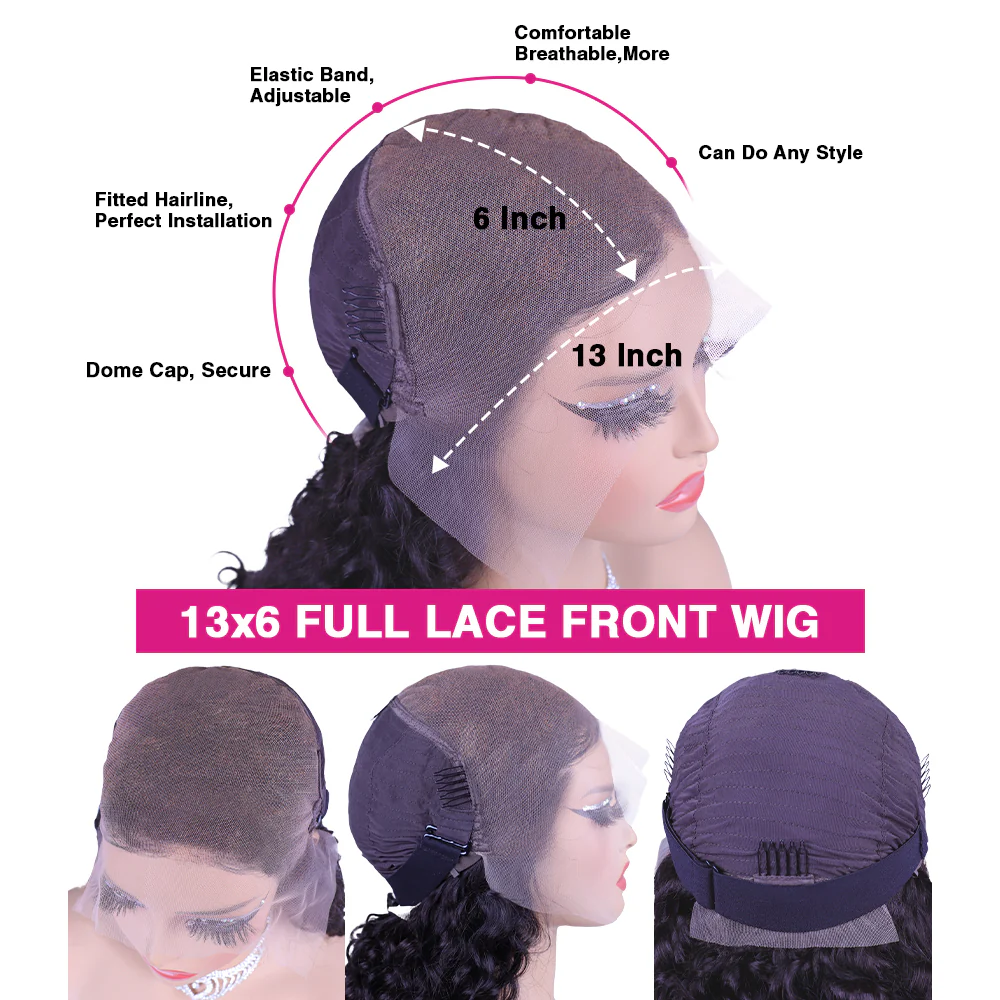 13x6 HD Full Lace Frontal Wigs Invisible HD Lace Deep Wave Front Wigs Pre Bleached Knots Plucked Hairline - Image 11
