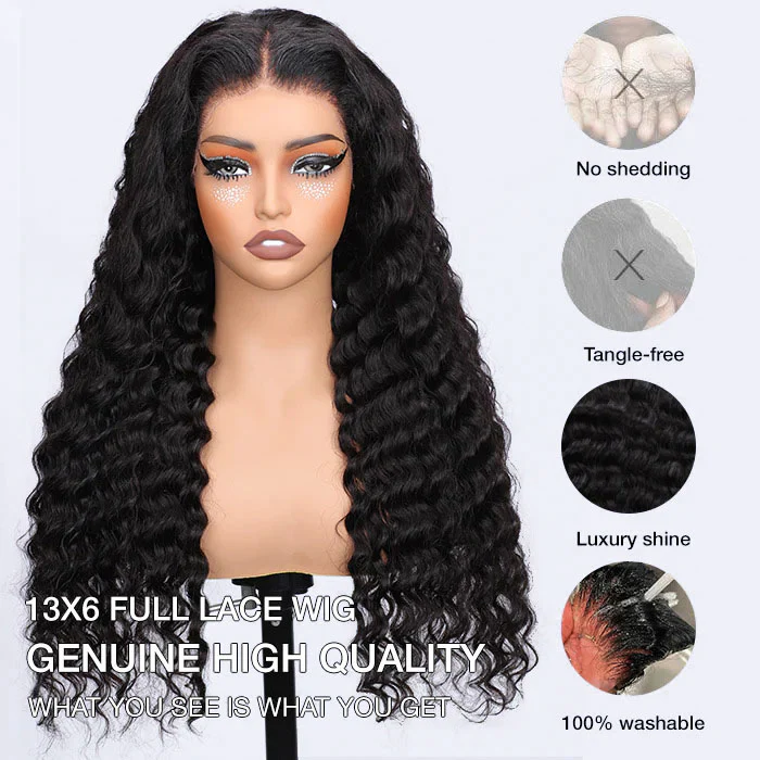 13x6 HD Full Lace Frontal Wigs Invisible HD Lace Deep Wave Front Wigs Pre Bleached Knots Plucked Hairline - Image 9
