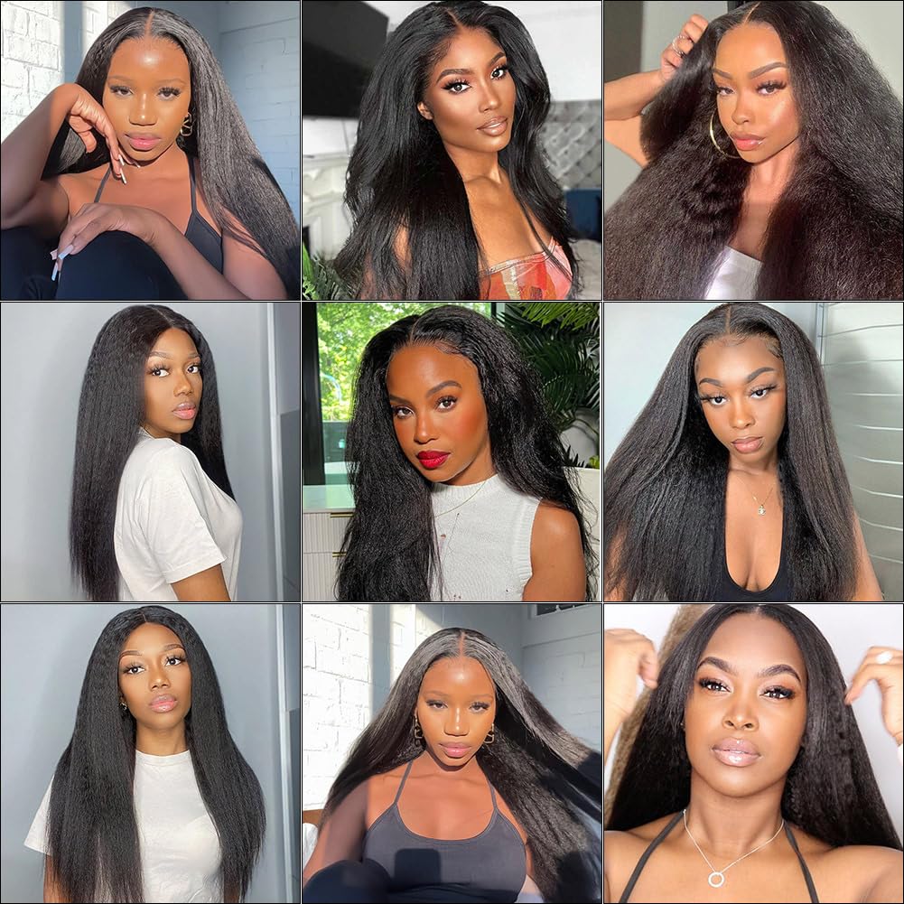 13x6 HD Full Lace Frontal Wigs Invisible HD Lace Kinky Straight Front Wigs Pre Bleached Knots Plucked Hairline - Image 6