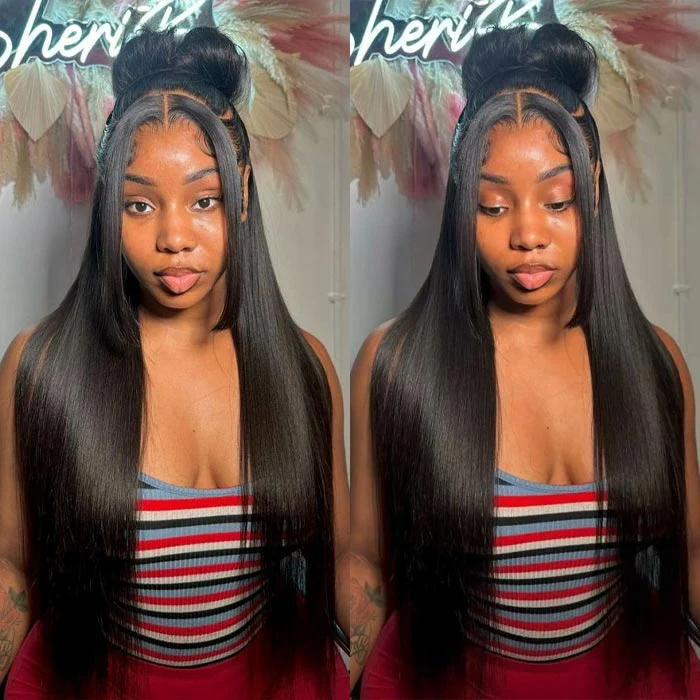 13x6 HD Full Lace Frontal Wigs Invisible HD Lace Straight Front Wigs Pre Bleached Knots Plucked Hairline - Image 4
