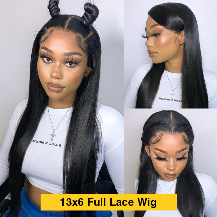 13x6 HD Full Lace Frontal Wigs Invisible HD Lace Straight Front Wigs Pre Bleached Knots Plucked Hairline - Image 6