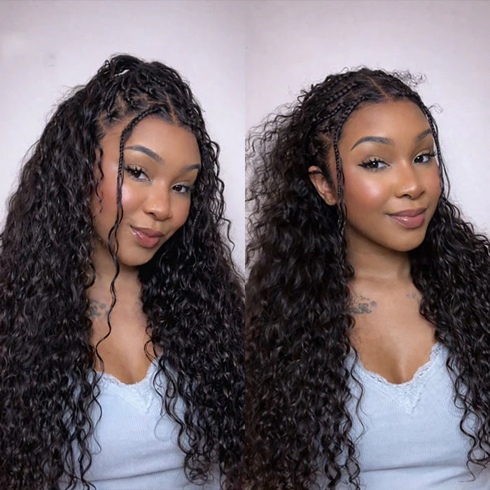 13x6 HD Full Lace Knotless Boho Braided Wigs With Curls Ombre Brown Drawstring Pull Go Wig - Image 10