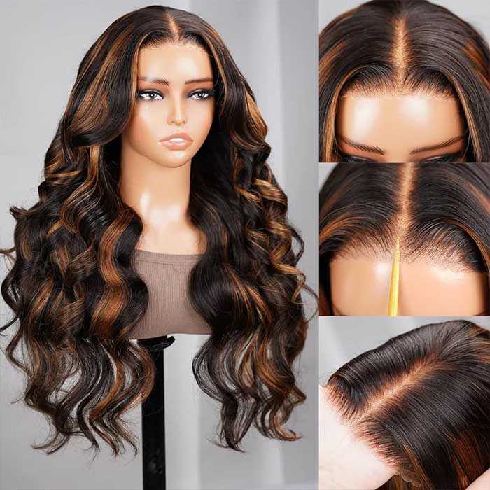 #1B/30 Copper Blonde Highlight Glueless Wig Pre Plucked Pre-Cut Lace Pre Bleached Body Wave Wig - Image 3