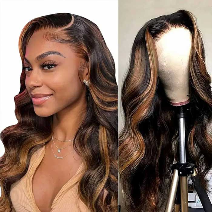 #1B/30 Copper Blonde Highlight Glueless Wig Pre Plucked Pre-Cut Lace Pre Bleached Body Wave Wig - Image 4