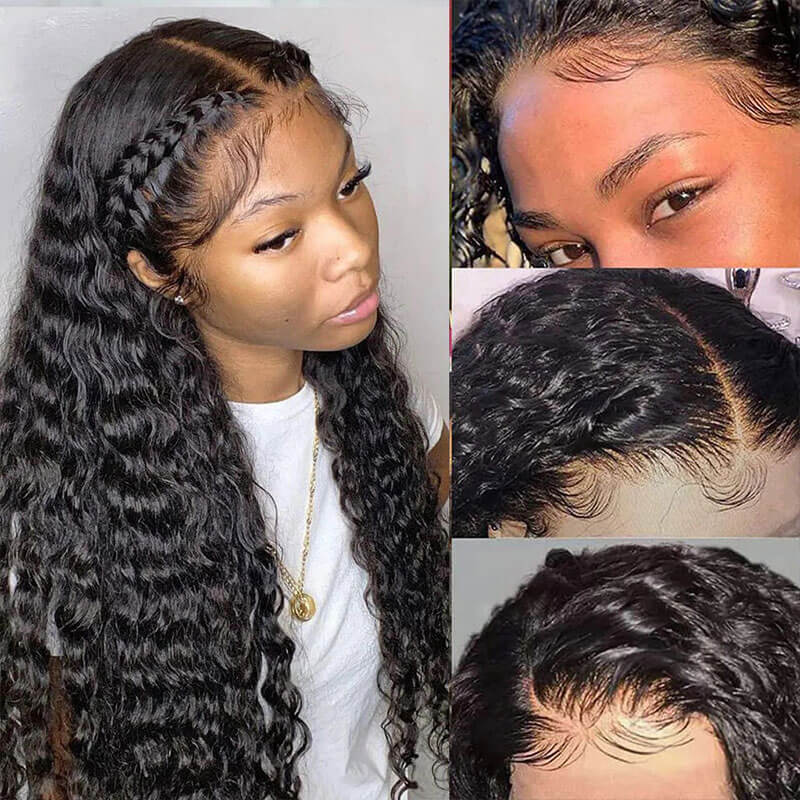 Deep Wave HD Transparent Lace Front Wig Pre Plucked Natural Hairline 100% Human Virgin Hair Wigs - Image 3