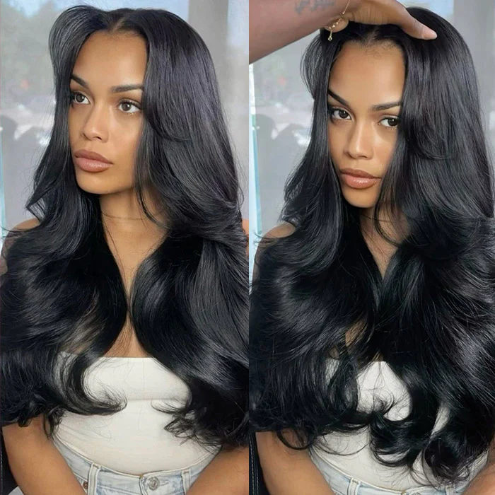 Butterfly Haircut Curtain Bangs Body Wave Glueless Wig 8x5/13x4/13x6 Bleached Knots Layered Cut HD Lace Wig - Image 5
