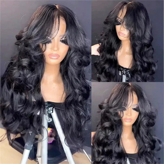 250% Density Loose Body Wave Curtain Bangs Wig Pre Bleached Glueless 13x6 Full Lace Front Human Hair Wigs - Image 5