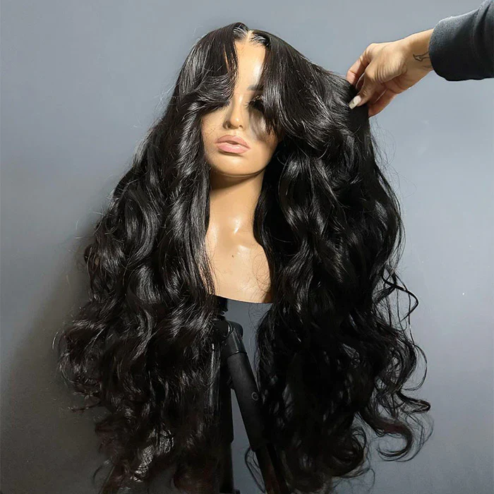 250% Density Loose Body Wave Curtain Bangs Wig Pre Bleached Glueless 13x6 Full Lace Front Human Hair Wigs - Image 6