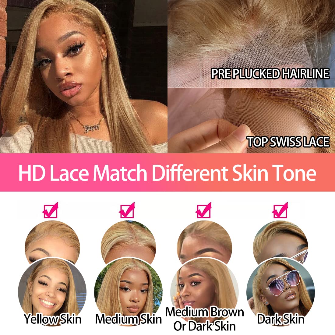 #27 Honey Blonde Straight Colored 13x4 HD Lace Frontal Wigs and 4x4 Lace Closure Wigs - Image 4