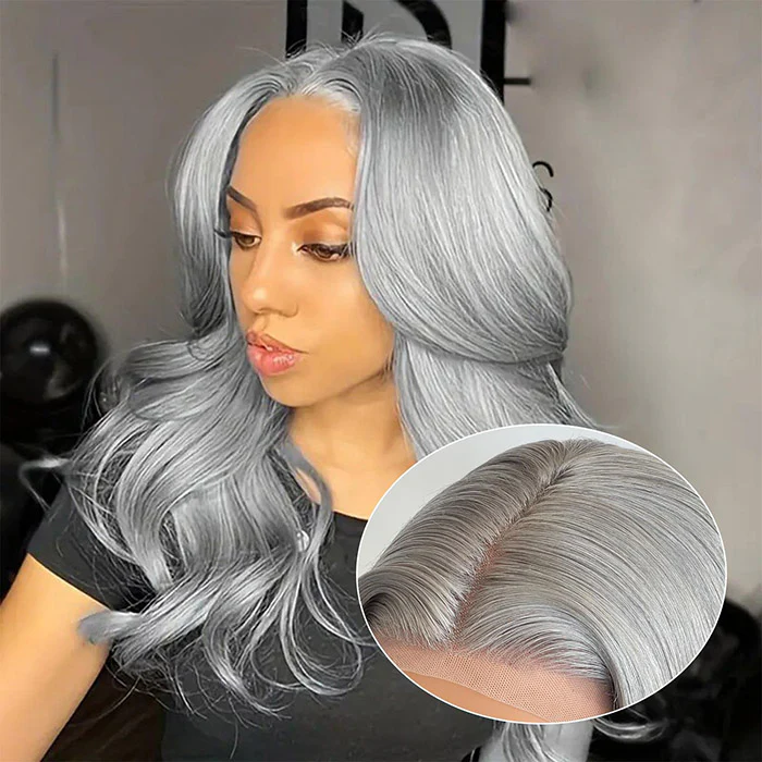 Grey Human Hair Body Wave Wig 13x4 HD Lace Frontal Wig Colored Human Hair Wigs For Women - Image 3