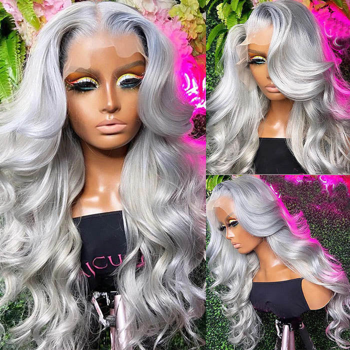 Grey Human Hair Body Wave Wig 13x4 HD Lace Frontal Wig Colored Human Hair Wigs For Women - Image 5