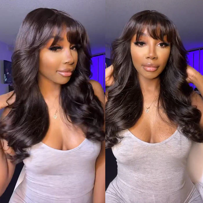 2Wigs $189 Straight Pre Cut Lace Glueless Wig + Body Wave Human Hair Wig With Bangs Special Offer - Image 4