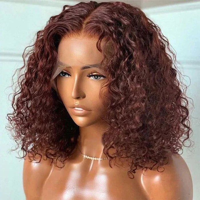 #33 Dark Auburn Color Short Reddish Brown Bob Wig 13x4/4x4 Bob Lace Frontal Wigs - Image 3