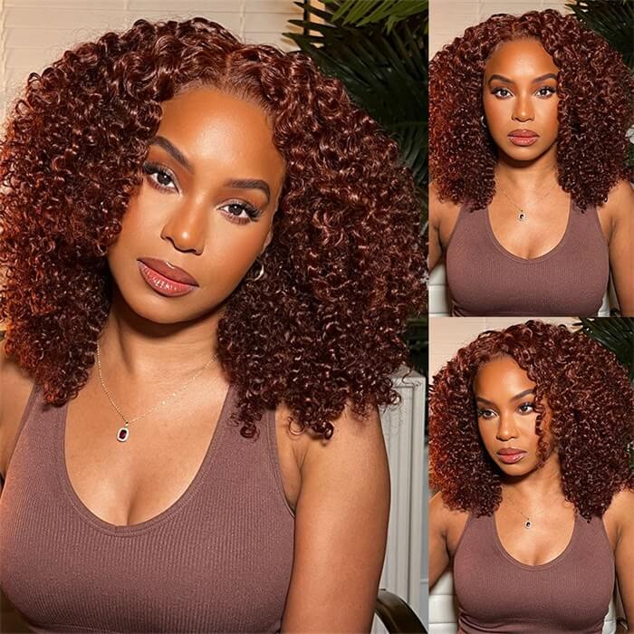 #33 Dark Auburn Color Short Reddish Brown Bob Wig 13x4/4x4 Bob Lace Frontal Wigs - Image 7