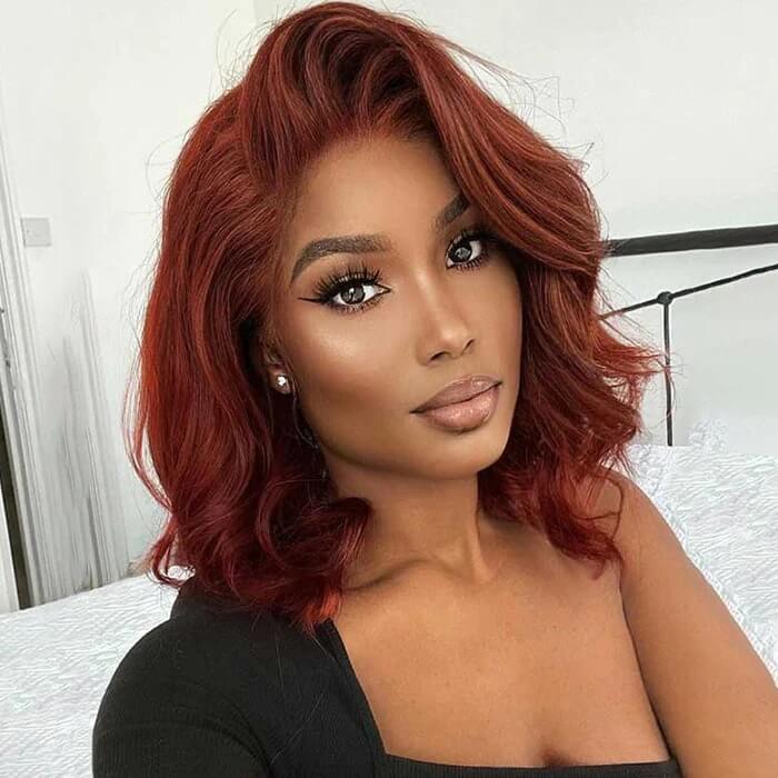 #33 Dark Auburn Color Short Reddish Brown Bob Wig 13x4/4x4 Bob Lace Frontal Wigs - Image 9