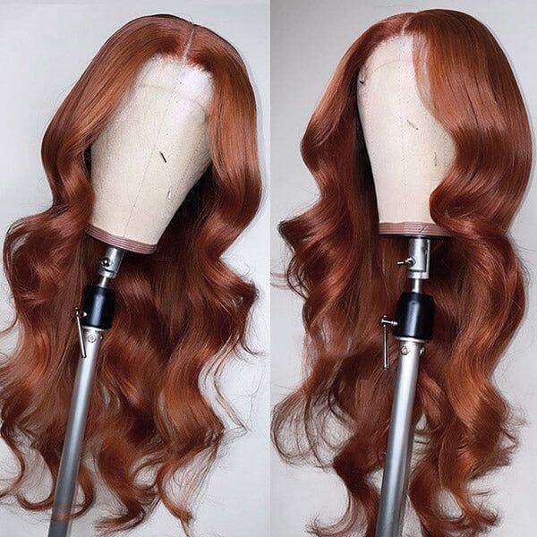 Subella #33 Reddish Brown Auburn 13x4 HD Transparent Lace Front Wig Body Wave Human Hair Colored Wigs - Image 3