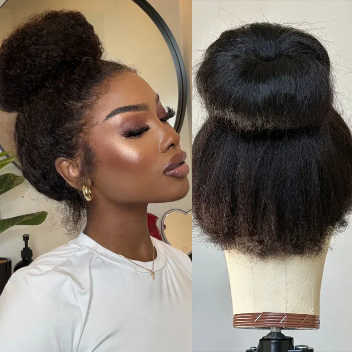 4C Edges Kinky Straight 360 HD Lace Human Hair Yaki Wig With Super Natural Hairline - Image 3
