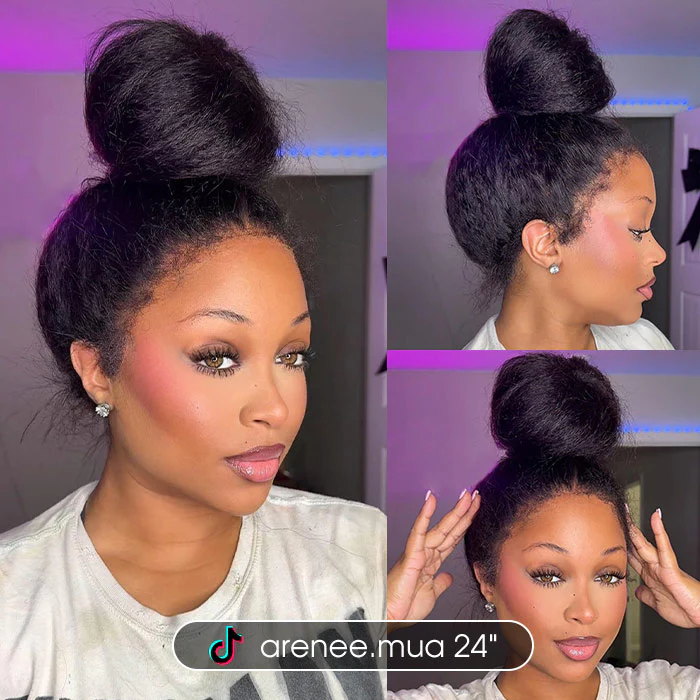 4C Edges Kinky Straight 360 HD Lace Human Hair Yaki Wig With Super Natural Hairline - Image 4