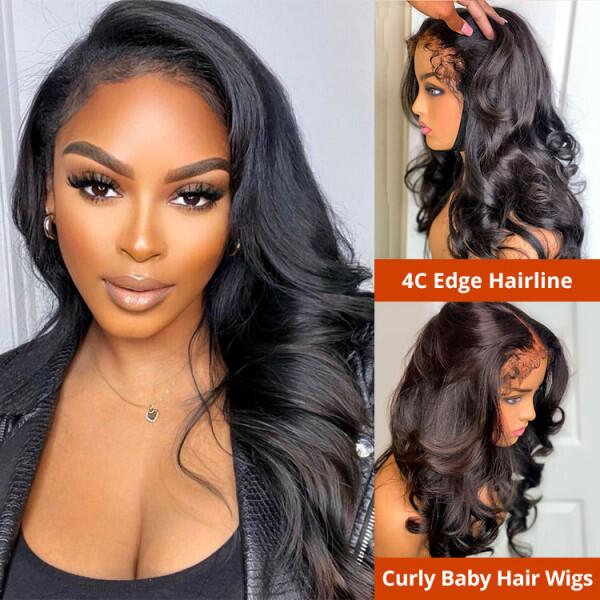 4C Edge Body Wave HD Lace Front Wig With Curly Baby Hair Pre Plucked Natural Hairline Glueless Human Hair Wigs - Image 4