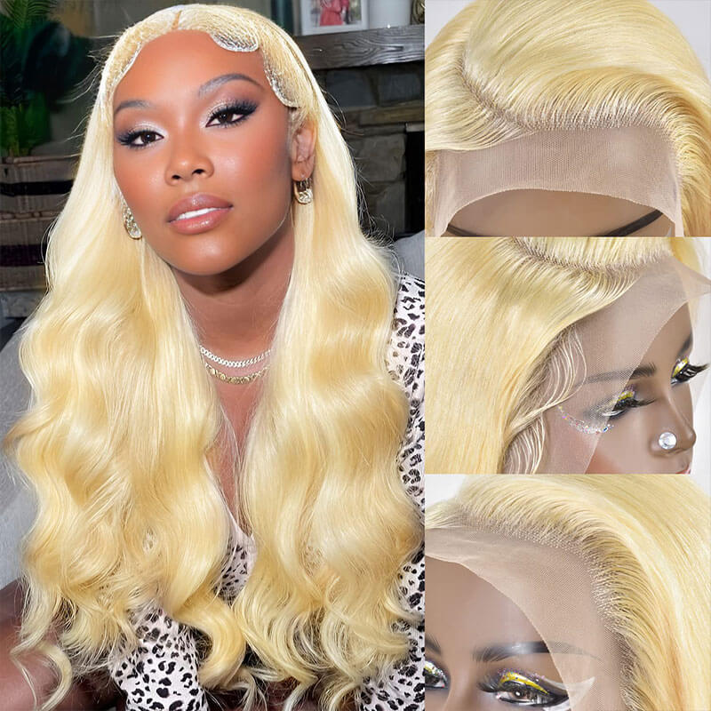 613 Blonde Color Body Wave Wig 13*4 HD Transparent Lace Frontal Human Hair Wigs For Women - Image 3