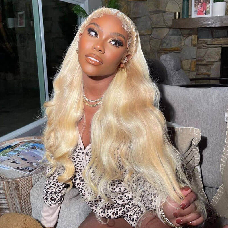 613 Blonde Color Body Wave Wig 13*4 HD Transparent Lace Frontal Human Hair Wigs For Women - Image 4