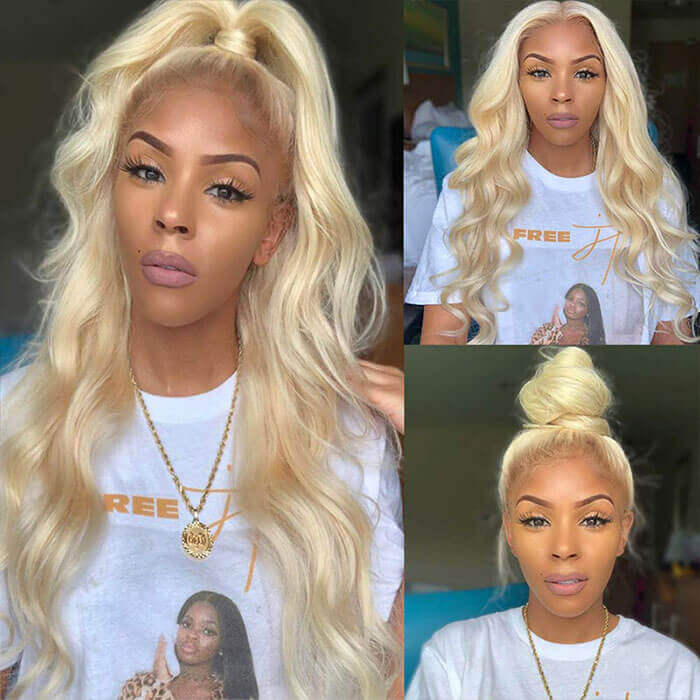 613 Blonde Wig Body Wave 13x6 Lace Frontal Human Hair HD Transparent Lace Wig - Image 4