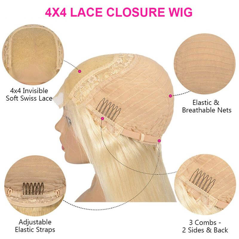 613 Blonde Wig Straight  Wig 4x4 Lace Closure Wig HD Transparent Lace Wig - Image 7