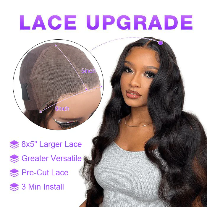 8*5 Pre Cut HD Lace Closure Wigs Straight/Body Wave Glueless Put On And Go Wig Pre Bleached Knots - Image 5