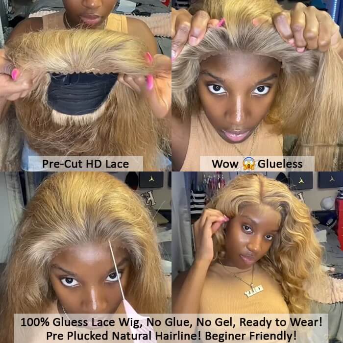 #27 Honey Blonde Straight/Body Wave Upgrade 8x5 Pre Cut HD Lace Put On And Go Glueless Human Hair Wigs - Image 4
