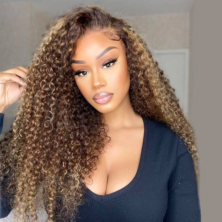 18"=$98 Highlight Piano Color Wig 4x4 HD Lace Closure Wig Deep Curly Human Hair Wig Special Offer - Image 4