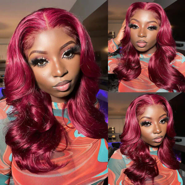 Exclusive Flash | 99J Burgundy Red Body Wave Human Hair Pre Cut 8x5 Lace Closure Wig Special Offer - Image 3