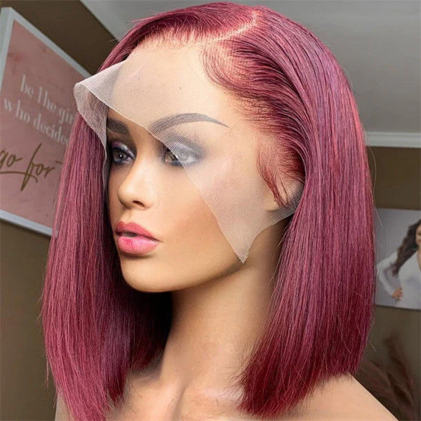 T1b/99J Red Color Human Hair 13x4 Lace Front Wigs 99J Short Cut Bob Wigs - Image 3