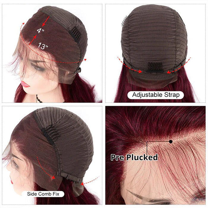 T1b/99J Red Color Human Hair 13x4 Lace Front Wigs 99J Short Cut Bob Wigs - Image 7