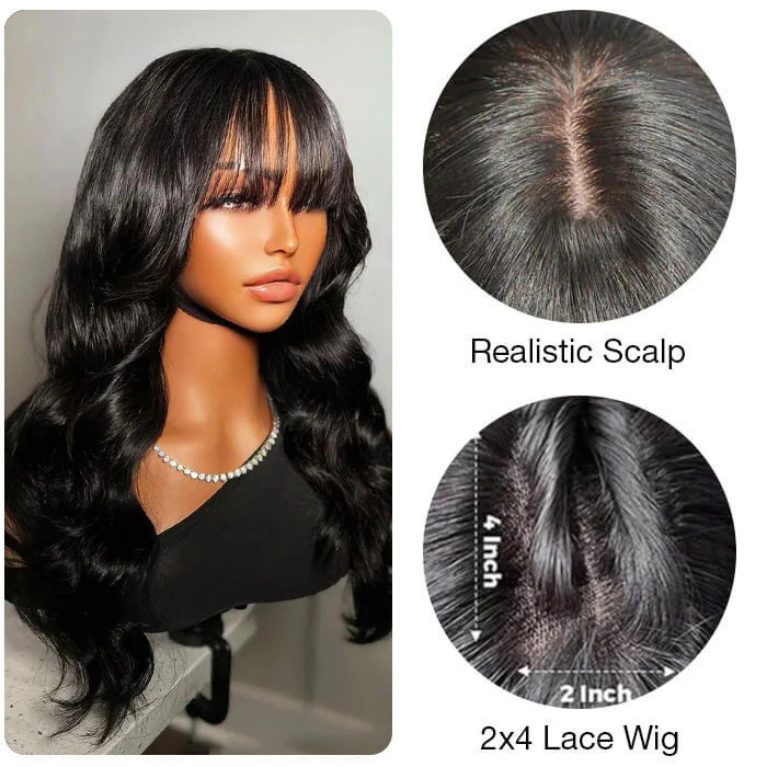 Clearance Sale | Blonde Highlight Body Wave Wig With Bangs HD Lace Human Hair Bangs Wig For Women Special Offer - Image 8