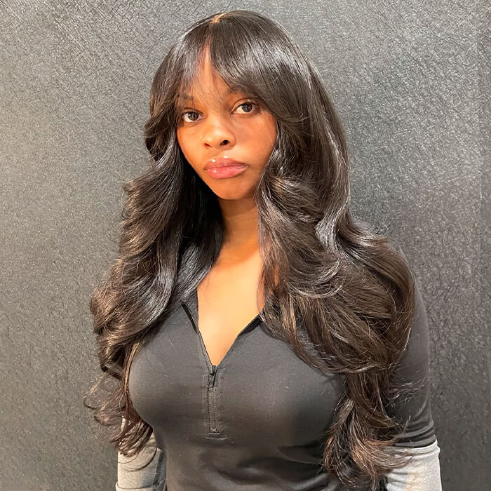Curtain Air Bangs Body Wave Human Hair Wigs 13x4 /4x4 Lace Wig/ Full Machinemade Wig Available - Image 3