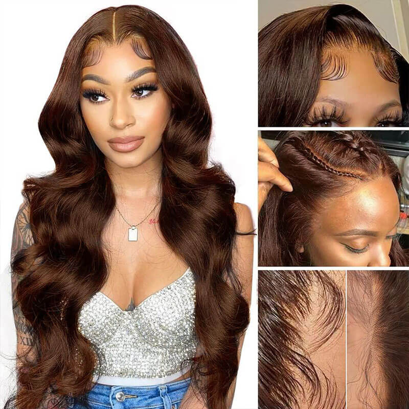 Subella Body Wave Wig Human Hair Dark Brown Wig HD Lace Front Wig Colored Wigs - Image 3
