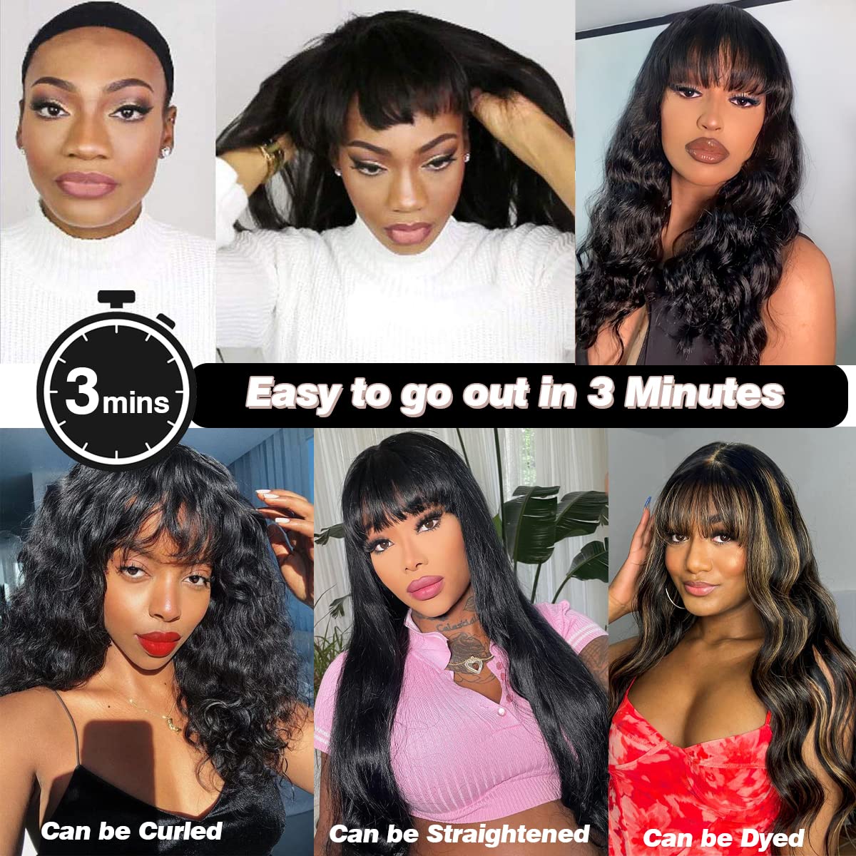 Body Wave Wig Top Lace Wig With Bangs Glueless Wigs 100% Human Hair| Beginner Friendly - Image 5