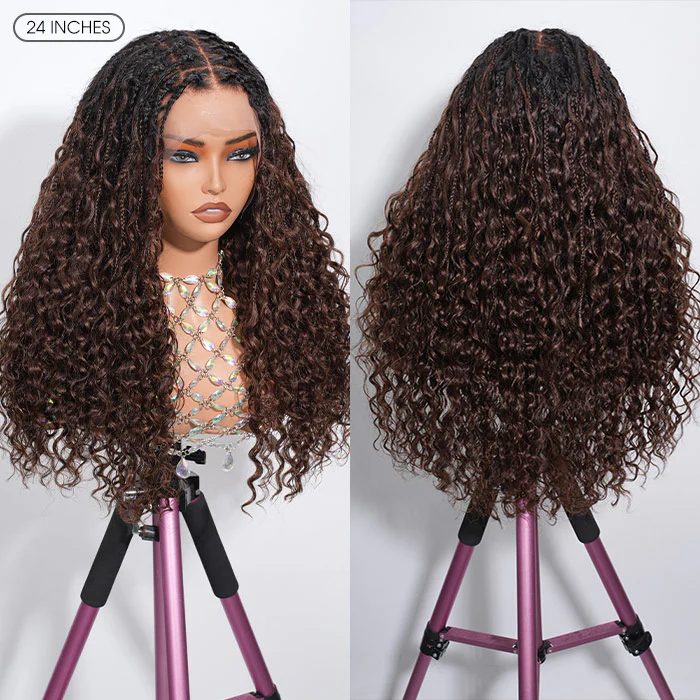 Braided Glueless Wig Drawstring Cap 13x6 HD Lace Front Knotless Boho Curls Human Hair Wigs - Image 11