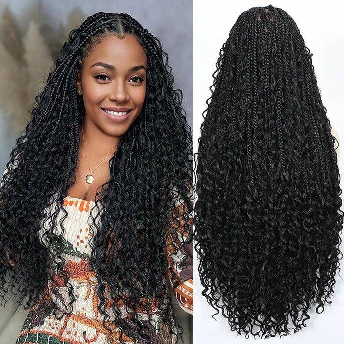 Braided Glueless Wig Drawstring Cap 13x6 HD Lace Front Knotless Boho Curls Human Hair Wigs - Image 5