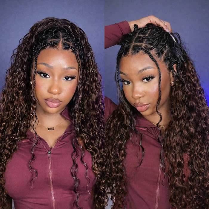 Braided Glueless Wig Drawstring Cap 13x6 HD Lace Front Knotless Boho Curls Human Hair Wigs - Image 9