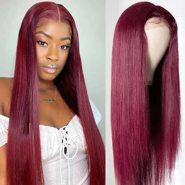 Burgundy 99j Wig Curly Human Hair Colored Wigs HD Transparent Lace Closure Wigs - Image 5