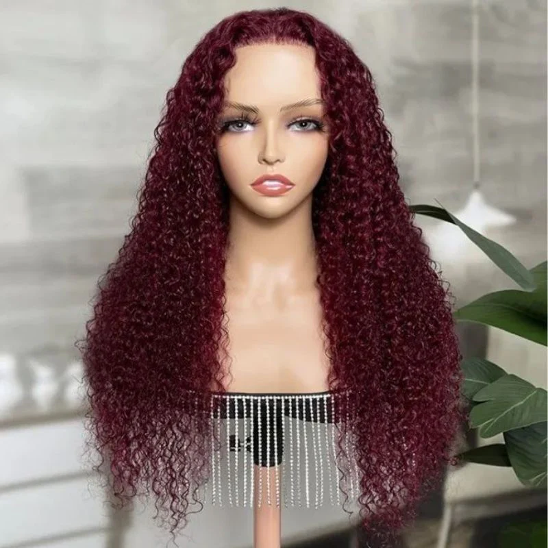 Burgundy 99j Wig Curly Human Hair Colored Wigs HD Transparent Lace Closure Wigs - Image 7