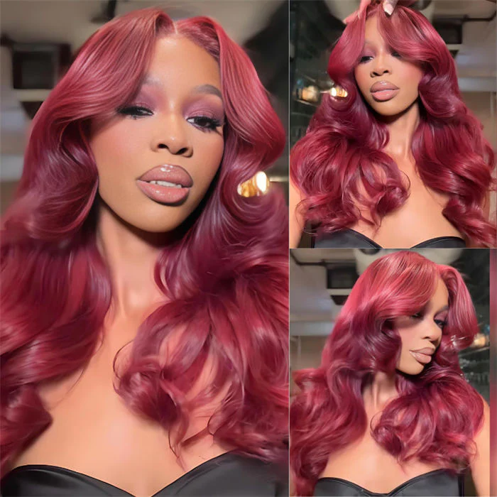 [BOGO] Burgundy Red 99J Body Wave/Straight 13x4 HD Lace Front Human Hair Wig Special Offer - Image 3