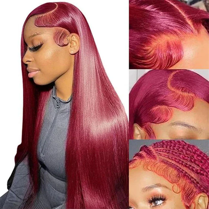 [BOGO] Burgundy Red 99J Body Wave/Straight 13x4 HD Lace Front Human Hair Wig Special Offer - Image 5