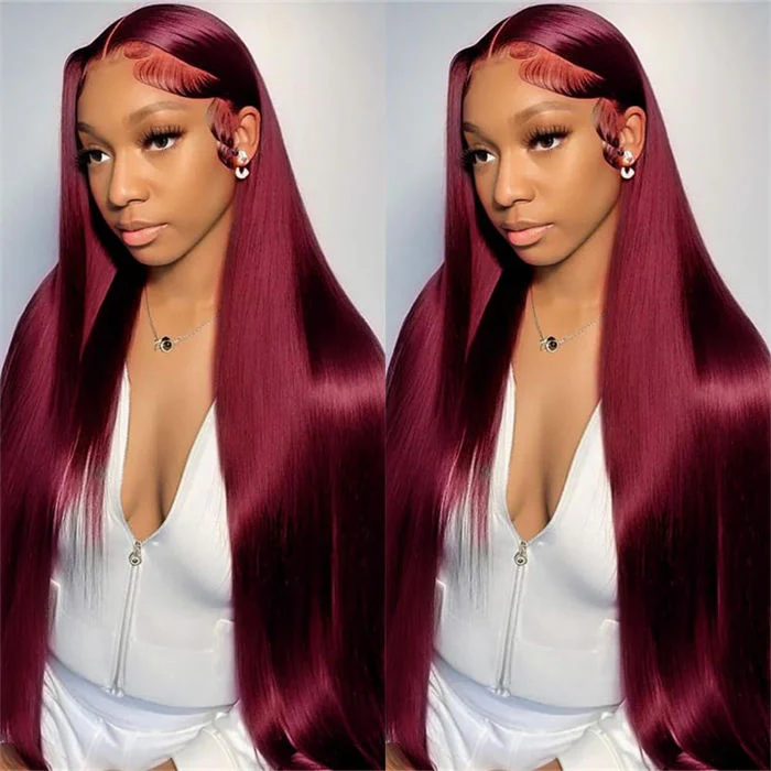 [BOGO] Burgundy Red 99J Body Wave/Straight 13x4 HD Lace Front Human Hair Wig Special Offer - Image 6