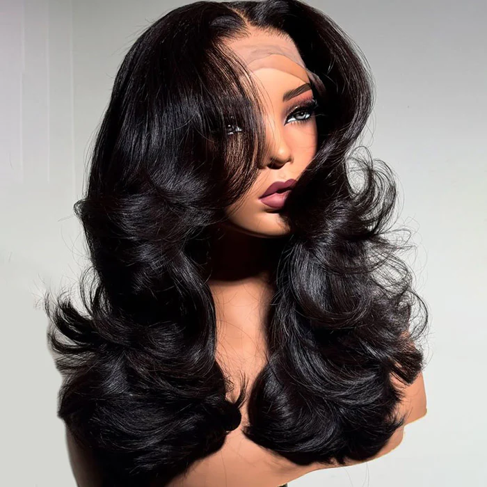Butterfly Haircut Curtain Bangs Body Wave Glueless Wig 8x5/13x4/13x6 Bleached Knots Layered Cut HD Lace Wig - Image 3
